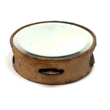 Beautiful Old Linen Covered Tamborine with Beveled Glass Mirror