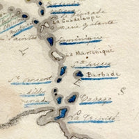 Beautifully Executed, Large Ink and Watercolor Manuscript Map of North America, 1854, French Canadian