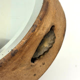 Beautiful Old Linen Covered Tamborine with Beveled Glass Mirror