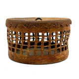 Large, Unusually Cage-like Antique Lidded Sailor Made Macrame Basket
