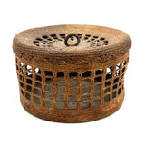 Large, Unusually Cage-like Antique Lidded Sailor Made Macrame Basket