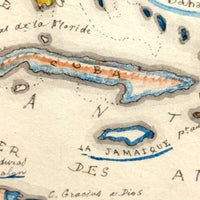Beautifully Executed, Large Ink and Watercolor Manuscript Map of North America, 1854, French Canadian
