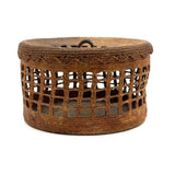 Large, Unusually Cage-like Antique Lidded Sailor Made Macrame Basket