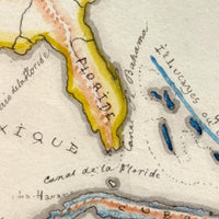 Beautifully Executed, Large Ink and Watercolor Manuscript Map of North America, 1854, French Canadian