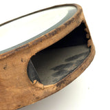 Beautiful Old Linen Covered Tamborine with Beveled Glass Mirror