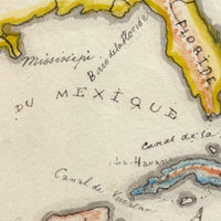 Beautifully Executed, Large Ink and Watercolor Manuscript Map of North America, 1854, French Canadian