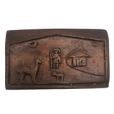 Small Double Sided Relief Carved Panel with Canoeing Figure, House and Animals