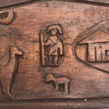Small Double Sided Relief Carved Panel with Canoeing Figure, House and Animals