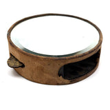 Beautiful Old Linen Covered Tamborine with Beveled Glass Mirror