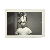 Boy in Homemade Party Hat with Attitude, Poignant Vintage Snapshot Portrait