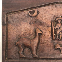 Small Double Sided Relief Carved Panel with Canoeing Figure, House and Animals