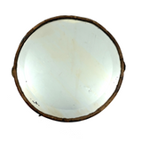 Beautiful Old Linen Covered Tamborine with Beveled Glass Mirror