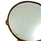 Beautiful Old Linen Covered Tamborine with Beveled Glass Mirror