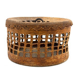 Large, Unusually Cage-like Antique Lidded Sailor Made Macrame Basket