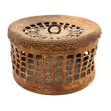 Large, Unusually Cage-like Antique Lidded Sailor Made Macrame Basket