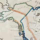 Beautifully Executed, Large Ink and Watercolor Manuscript Map of North America, 1854, French Canadian