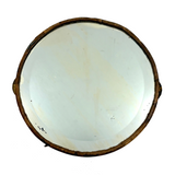 Beautiful Old Linen Covered Tamborine with Beveled Glass Mirror