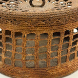 Large, Unusually Cage-like Antique Lidded Sailor Made Macrame Basket
