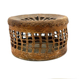 Large, Unusually Cage-like Antique Lidded Sailor Made Macrame Basket