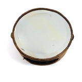 Beautiful Old Linen Covered Tamborine with Beveled Glass Mirror