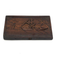 Small Double Sided Relief Carved Panel with Canoeing Figure, House and Animals