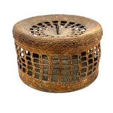 Large, Unusually Cage-like Antique Lidded Sailor Made Macrame Basket