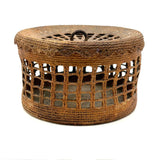 Large, Unusually Cage-like Antique Lidded Sailor Made Macrame Basket