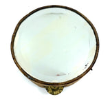 Beautiful Old Linen Covered Tamborine with Beveled Glass Mirror