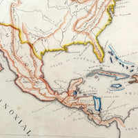 Beautifully Executed, Large Ink and Watercolor Manuscript Map of North America, 1854, French Canadian