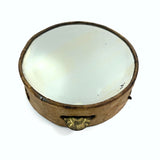 Beautiful Old Linen Covered Tamborine with Beveled Glass Mirror