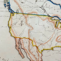 Beautifully Executed, Large Ink and Watercolor Manuscript Map of North America, 1854, French Canadian
