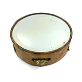 Beautiful Old Linen Covered Tamborine with Beveled Glass Mirror