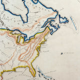 Beautifully Executed, Large Ink and Watercolor Manuscript Map of North America, 1854, French Canadian