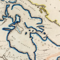 Beautifully Executed, Large Ink and Watercolor Manuscript Map of North America, 1854, French Canadian