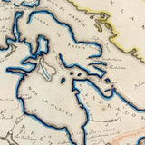 Beautifully Executed, Large Ink and Watercolor Manuscript Map of North America, 1854, French Canadian
