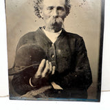 Older Man with Hole-y Sweater and Hat in Hand, Striking Antique Tintype