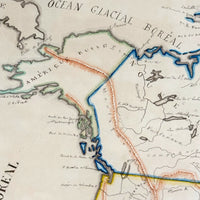 Beautifully Executed, Large Ink and Watercolor Manuscript Map of North America, 1854, French Canadian