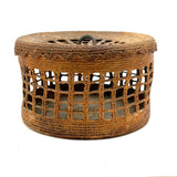 Large, Unusually Cage-like Antique Lidded Sailor Made Macrame Basket