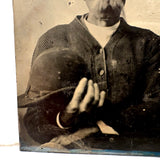 Older Man with Hole-y Sweater and Hat in Hand, Striking Antique Tintype