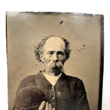 Older Man with Hole-y Sweater and Hat in Hand, Striking Antique Tintype