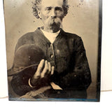 Older Man with Hole-y Sweater and Hat in Hand, Striking Antique Tintype