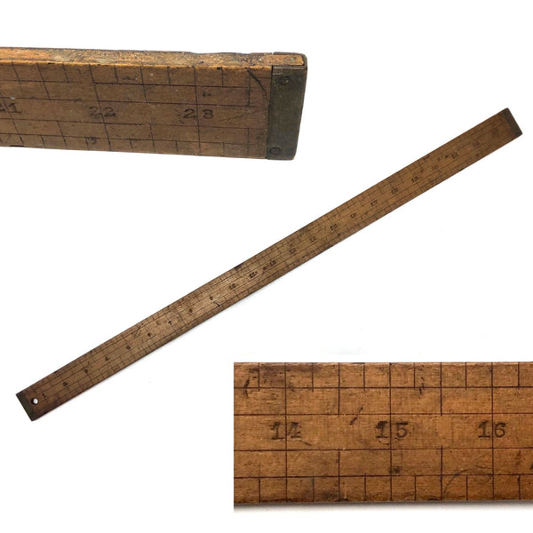 Great Old Handmade 24 Inch Double Sided Ruler with Brass Ends