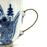 SOLD C. Late 18th Century Chinese Export Blue and White Teacup with Make Do Wire Repair Handle