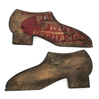 Pair of Old Folk Art Crate Wood Shoes, Presumed Trade Signs