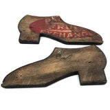 Pair of Old Folk Art Crate Wood Shoes, Presumed Trade Signs