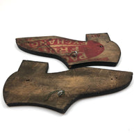 Pair of Old Folk Art Crate Wood Shoes, Presumed Trade Signs