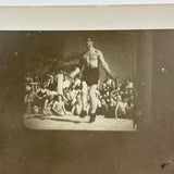 Shirtless Jumping Man in Front of Crowd, Projected, Ultra Evocative Old Real Photo Postcard