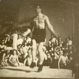 Shirtless Jumping Man in Front of Crowd, Projected, Ultra Evocative Old Real Photo Postcard