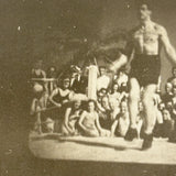 Shirtless Jumping Man in Front of Crowd, Projected, Ultra Evocative Old Real Photo Postcard