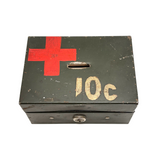 Red Cross, 10 Cents, Metal Lock Box Turned Donation Collection Bank, WW2 Era